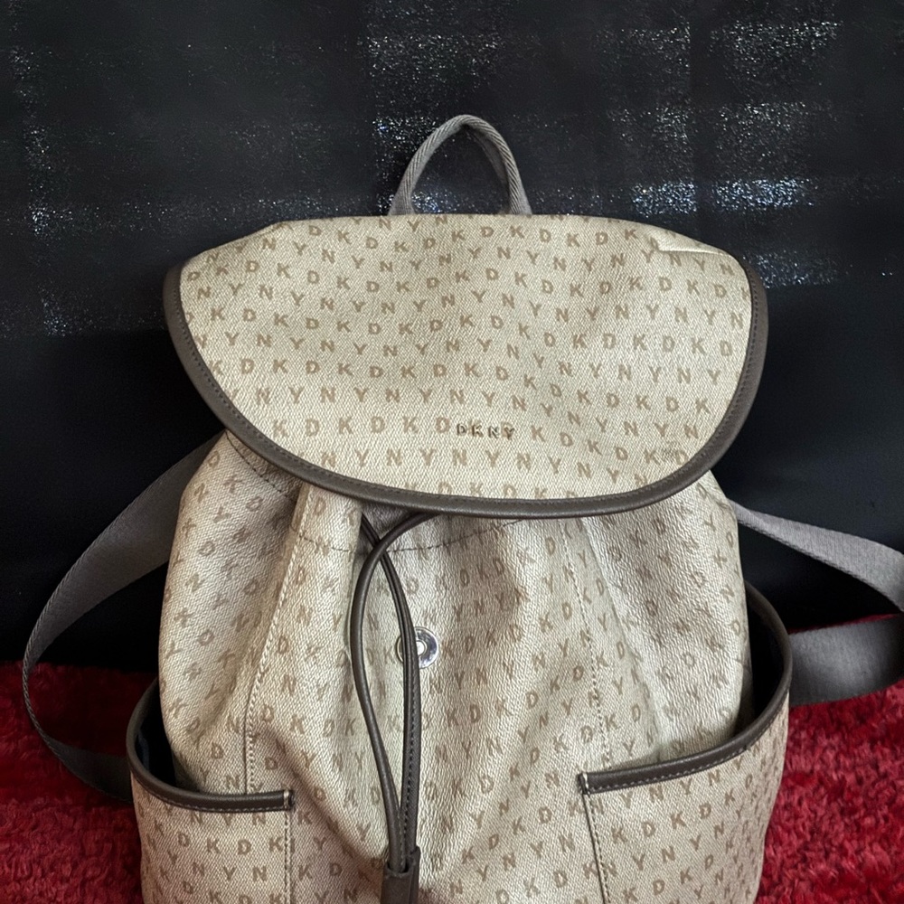 DKNY Cream and Brown Monogram Backpack